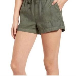 Level 99 Laird Linen Olive Elastic Waist Shorts Size M NWT